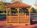 After cleaning, wood components replaced, gazebo stained with premium semi solid stain. Easton, MD.